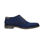 bugatti Gagno blue leather derby shoe with a textured pattern and lace-up closure, shown in a side view.
