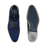 Bugatti Gagno blue leather derby shoes, shown with textured upper, lace-up closure, and branded sole.
