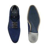 Bugatti Gagno blue leather derby shoes, shown with textured upper, lace-up closure, and branded sole.
