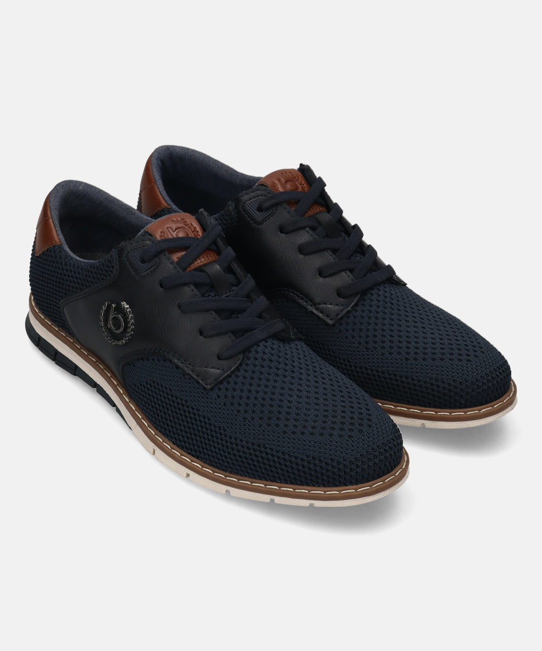 bugatti Sandman comfort casual shoes in dark blue mesh with leather accents and a light sole.