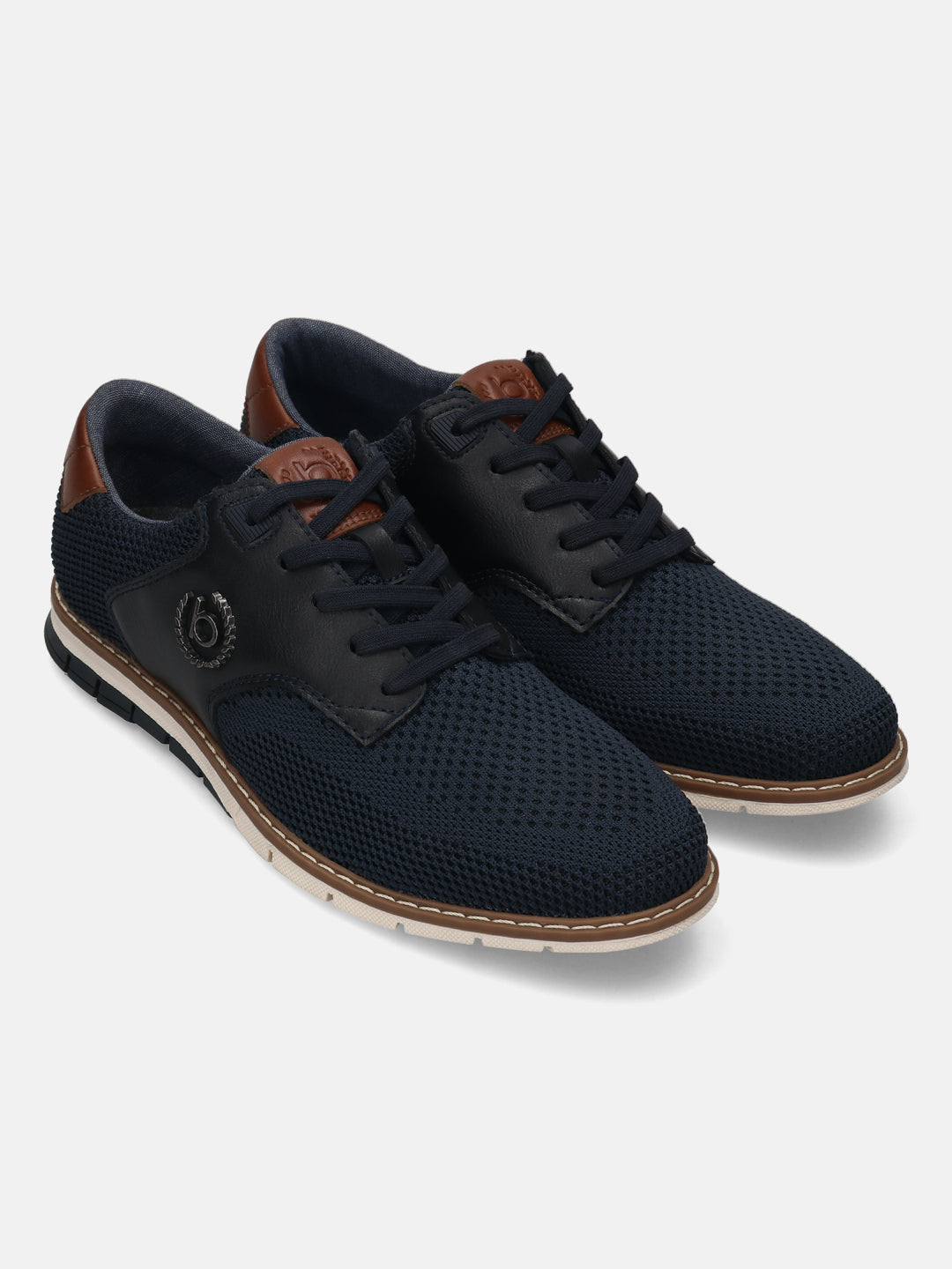 bugatti Sandman comfort casual shoes in dark blue mesh with leather accents and a light sole.