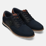 bugatti Sandman comfort casual shoes in dark blue mesh with leather accents and a light sole.