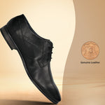 Black leather formal derby shoes by bugatti, with a textured sole and a shiny finish.