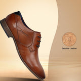 Cognac leather derby shoe by bugatti with black laces, displayed on a gradient background.