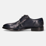 Dark blue leather derby formal shoe by bugatti, featuring a cap toe and a subtle textured heel.
