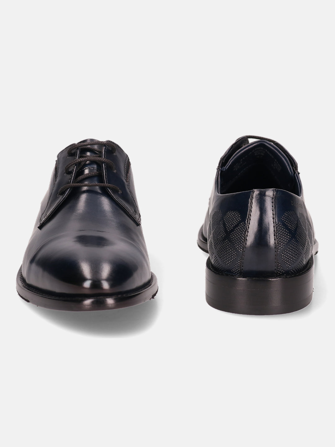 Dark blue leather derby shoes by bugatti with a subtle patterned heel.