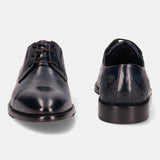 Dark blue leather derby shoes by bugatti with a subtle patterned heel.