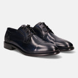 Dark blue leather derby shoes by bugatti with a subtle geometric pattern on the heel.
