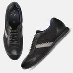 Men's Bugatti leather black leather shoes with a round toe , a tpr outsole , and laces fastening.