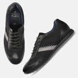 Men's Bugatti leather black leather shoes with a round toe , a tpr outsole , and laces fastening.