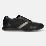 Men's Bugatti leather black leather shoes with a round toe , a tpr outsole , and laces fastening.