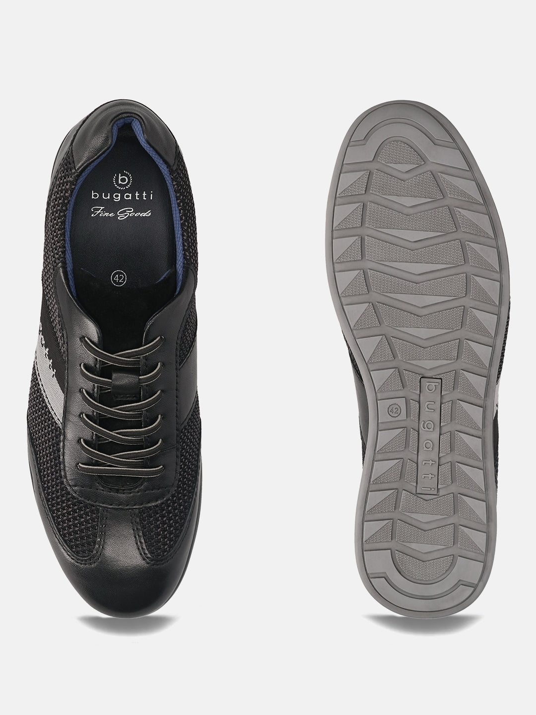 Men's Bugatti leather black leather shoes with a round toe , a tpr outsole , and laces fastening.