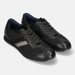 Men's Bugatti leather black leather shoes with a round toe , a tpr outsole , and laces fastening.