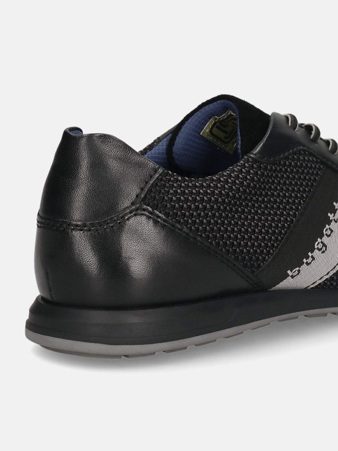 Men's Bugatti leather black leather shoes with a round toe , a tpr outsole , and laces fastening.
