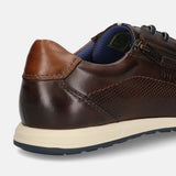 Brown leather comfort sneakers by bugatti with dotted texture and zipper detail.