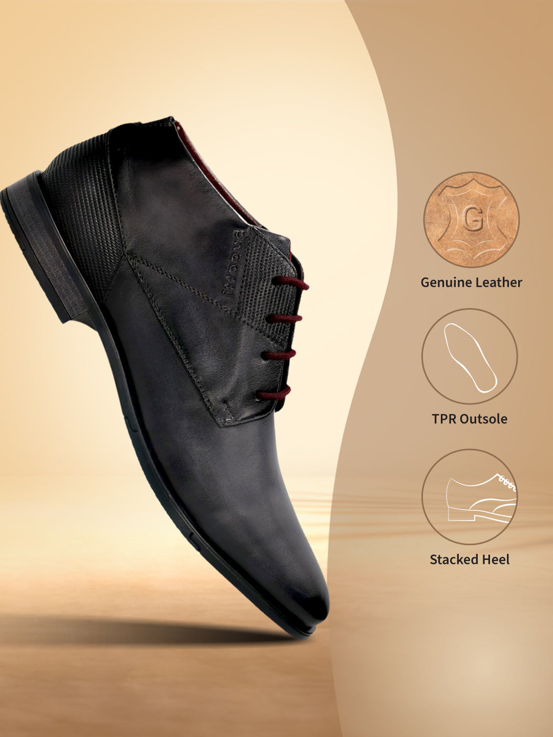 Bugatti Gapo dark blue chukka boot in premium leather, with red laces and a stacked heel.
