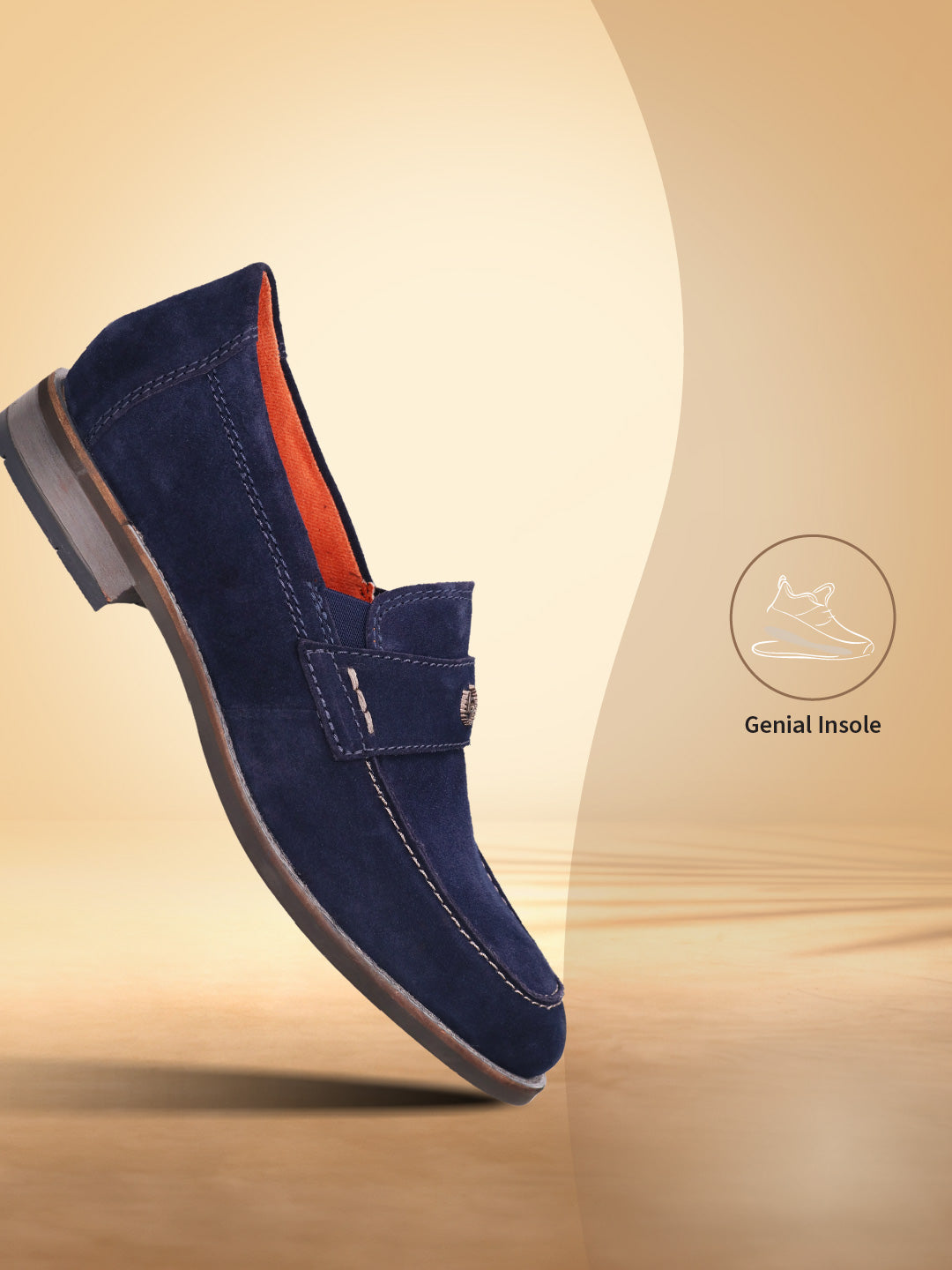 A blue Men's bugatti Penny Loafer featuring a round apron toe, moulded  heel. Made from suede leather with a durable tr outsole, this slip-on design offers both style and comfort.