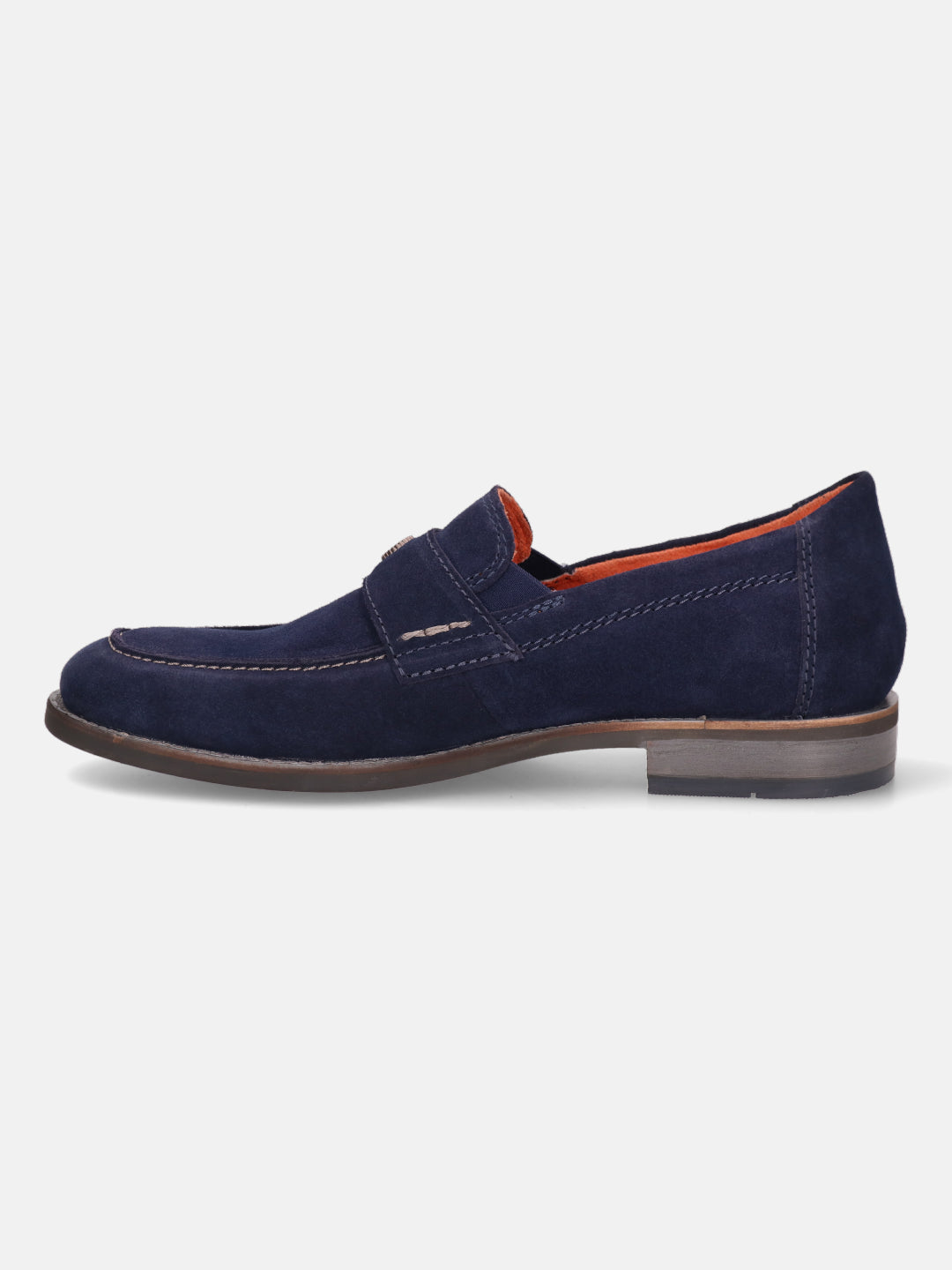 A blue Men's bugatti Penny Loafer featuring a round apron toe, moulded  heel. Made from suede leather with a durable tr outsole, this slip-on design offers both style and comfort.
