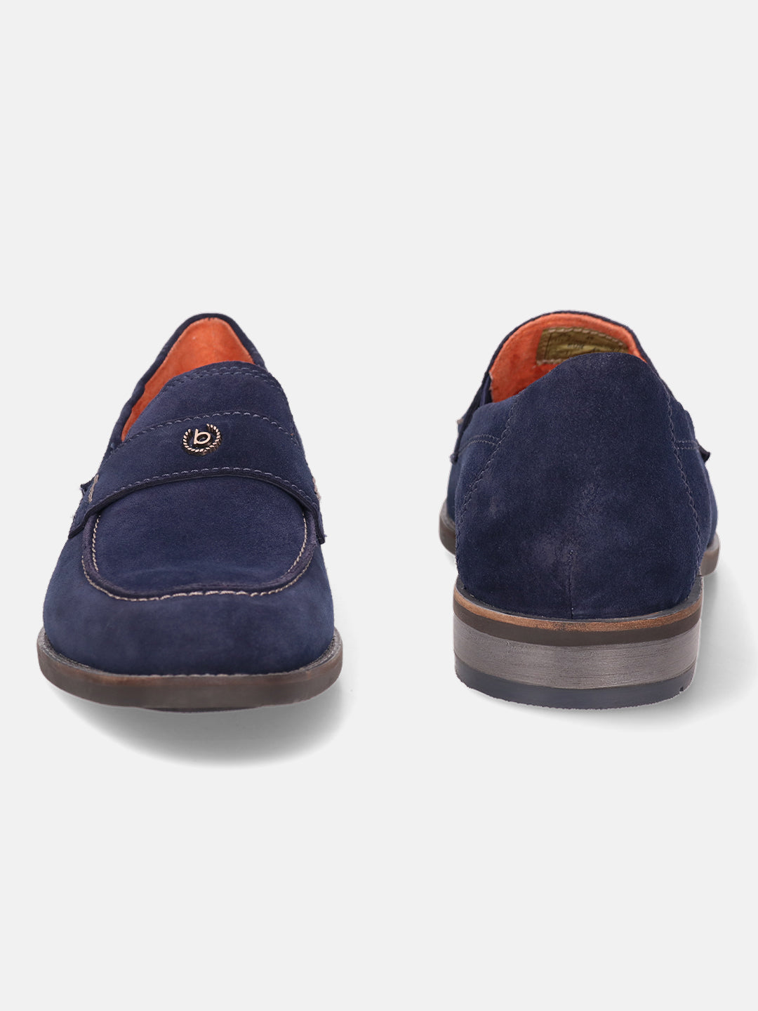 A blue Men's bugatti Penny Loafer featuring a round apron toe, moulded  heel. Made from suede leather with a durable tr outsole, this slip-on design offers both style and comfort.