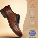 Cognac premium leather dress shoes by bugatti with a used look finish and hand finished details.