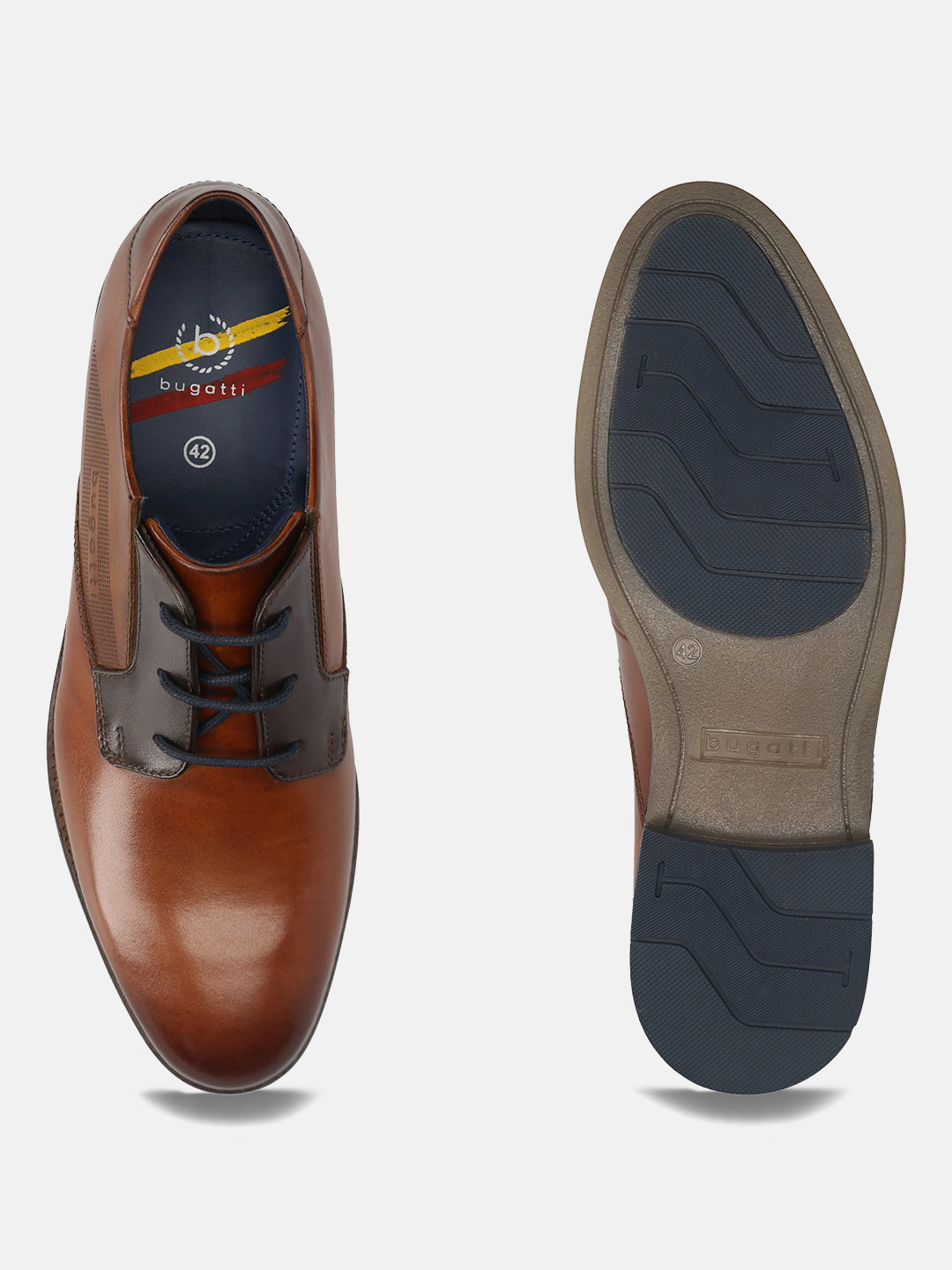 Cognac leather derby shoes by bugatti featuring perforated details and a contrasting outsole.