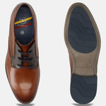 Cognac leather derby shoes by bugatti featuring perforated details and a contrasting outsole.
