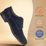 Dark blue premium leather derby shoes by bugatti with a textured finish.