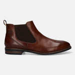Bugatti Amros cognac Chelsea boot in premium leather with stretch panels, side view.
