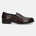 Men's Bugatti penny loafer brown leather shoes with a pointed toe and apron toe featuring a moulded heel , a tpr outsole.