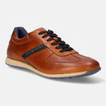 A cognac Men's bugatti Sneakers featuring a round plain toe, zero heels heel. Made from premium genuine leather with a durable tr outsole, this laces design offers both style and comfort.
