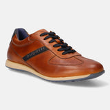 A cognac Men's bugatti Sneakers featuring a round plain toe, zero heels heel. Made from premium genuine leather with a durable tr outsole, this laces design offers both style and comfort.