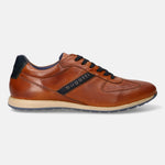 A cognac Men's bugatti Sneakers featuring a round plain toe, zero heels heel. Made from premium genuine leather with a durable tr outsole, this laces design offers both style and comfort.