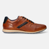 A cognac Men's bugatti Sneakers featuring a round plain toe, zero heels heel. Made from premium genuine leather with a durable tr outsole, this laces design offers both style and comfort.