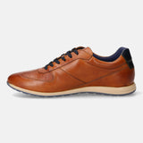 A cognac Men's bugatti Sneakers featuring a round plain toe, zero heels heel. Made from premium genuine leather with a durable tr outsole, this laces design offers both style and comfort.