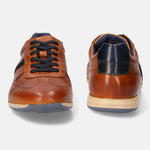 A cognac Men's bugatti Sneakers featuring a round plain toe, zero heels heel. Made from premium genuine leather with a durable tr outsole, this laces design offers both style and comfort.