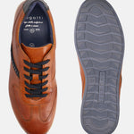 A cognac Men's bugatti Sneakers featuring a round plain toe, zero heels heel. Made from premium genuine leather with a durable tr outsole, this laces design offers both style and comfort.