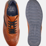 A cognac Men's bugatti Sneakers featuring a round plain toe, zero heels heel. Made from premium genuine leather with a durable tr outsole, this laces design offers both style and comfort.