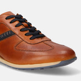 A cognac Men's bugatti Sneakers featuring a round plain toe, zero heels heel. Made from premium genuine leather with a durable tr outsole, this laces design offers both style and comfort.