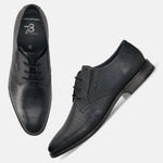Men's Bugatti derby blue leather shoes with a round toe and plain toe featuring a moulded heel , a tpr outsole , and laces fastening.