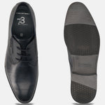 Men's Bugatti derby blue leather shoes with a round toe and plain toe featuring a moulded heel , a tpr outsole , and laces fastening.