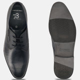 Men's Bugatti derby blue leather shoes with a round toe and plain toe featuring a moulded heel , a tpr outsole , and laces fastening.