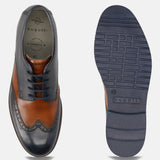 Men's Bugatti derby blue leather shoes with a round toe and wing tip featuring a stacked heel , a eva outsole , and laces fastening.