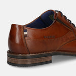 Men's Bugatti derby cognac leather shoes with a round toe and plain toe featuring a moulded heel , a tpr outsole , and laces fastening.