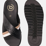 A black Men's bugatti Cross Strap Sandals featuring a round open toe, zero heels heel, and a wide fit. Made from premium genuine leather with a durable eva outsole, this slip-on design offers both style and comfort.