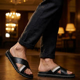 bugatti Limon Black   Premium Leather Comfort Cross Strap Sandals
