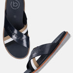 Bugatti Limon dark blue premium leather sandals featuring cross straps with striped detailing.
