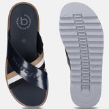 Bugatti Limon dark blue sandals featuring premium leather cross straps with stripe detail, and comfort sole.