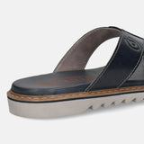 Men's Bugatti thong blue leather shoes with a round toe , a eva outsole.