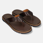 Men's Bugatti thong brown leather shoes with a round toe , a eva outsole.