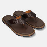 Men's Bugatti thong brown leather shoes with a round toe , a eva outsole.